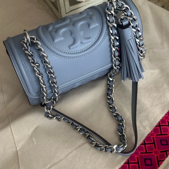 New Tory Burch SMALL FLEMING CONVERTIBLE SHOULDER BAG Gray blue - Picture 9 of 10